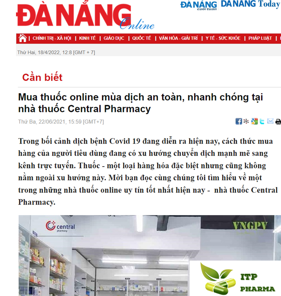 Báo Đà Nẵng: Mua thuốc online mùa dịch an toàn, nhanh chóng tại nhà thuốc Central Pharmacy