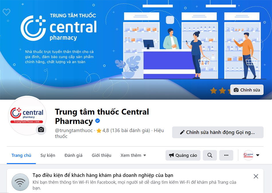 Trang Facebook của Trung Tâm Thuốc Central Pharmacy