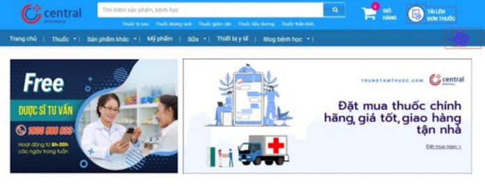 Giao diện website Trung Tâm Thuốc Central Pharmacy
