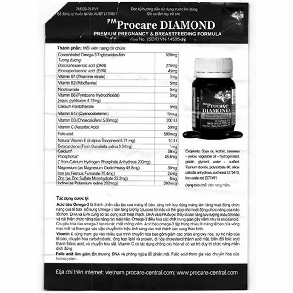 Tờ hướng dẫn sử dụng thuốc bổ Procare Diamond
