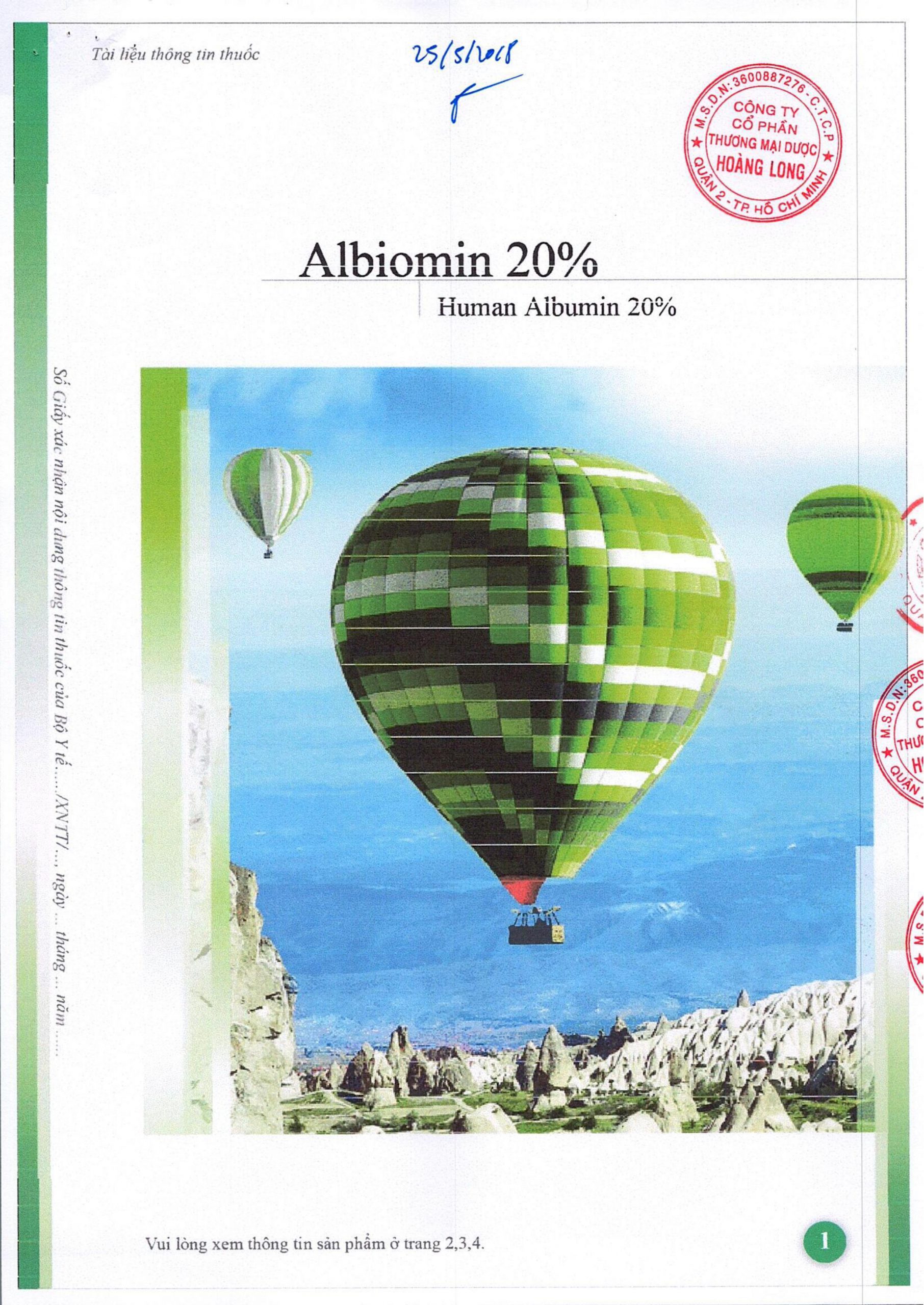 Hướng dẫn sử dụng Albiomin 20%