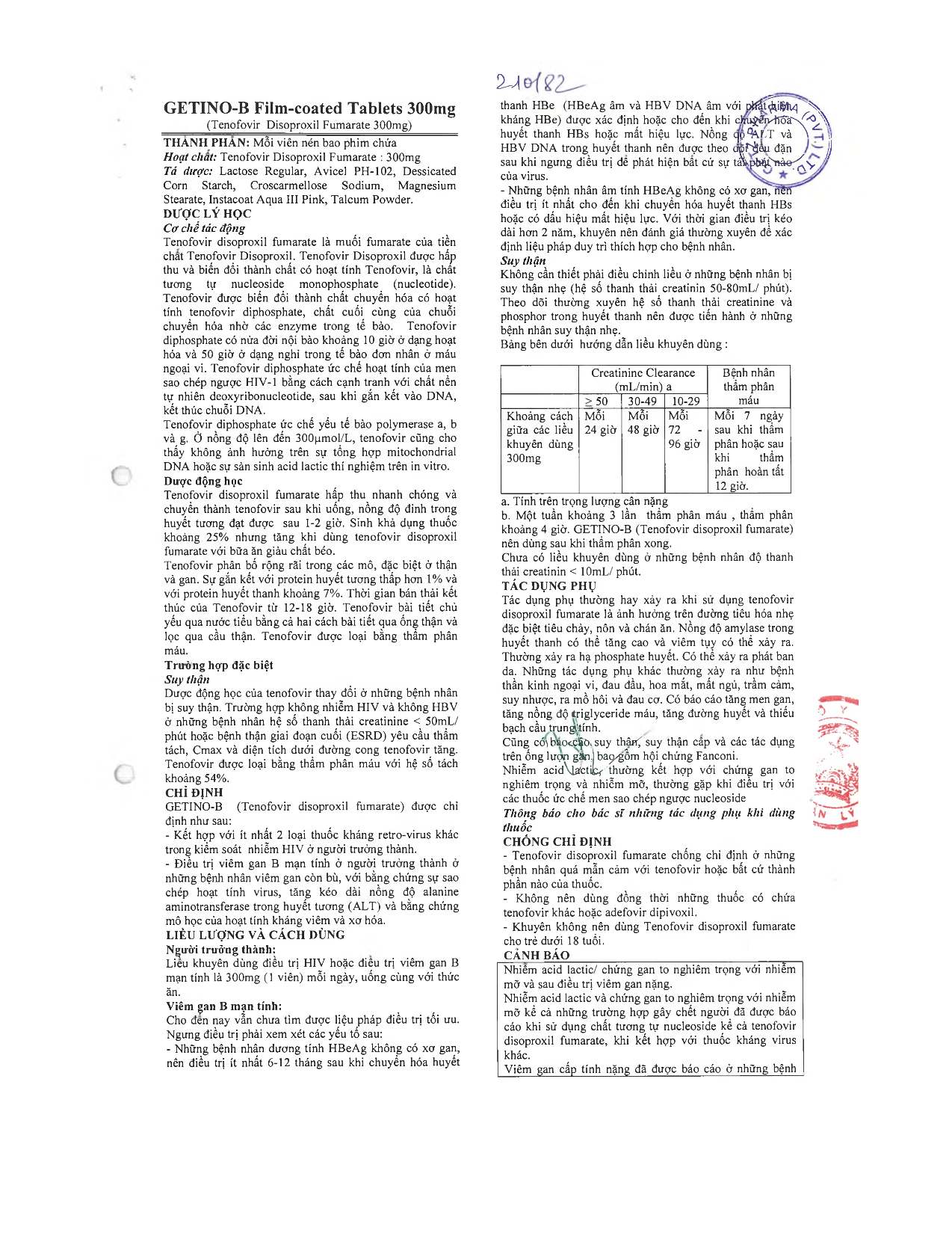 Hướng dẫn sử dụng Getino-B 300mg trang 1
