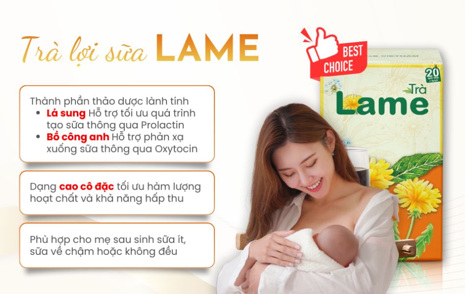 Trà lợi sữa Lame với thành phần thảo dược an toàn, lành tính, hỗ trợ mẹ sau sinh giai đoạn đầu thiết lập và ổn định nguồn sữa