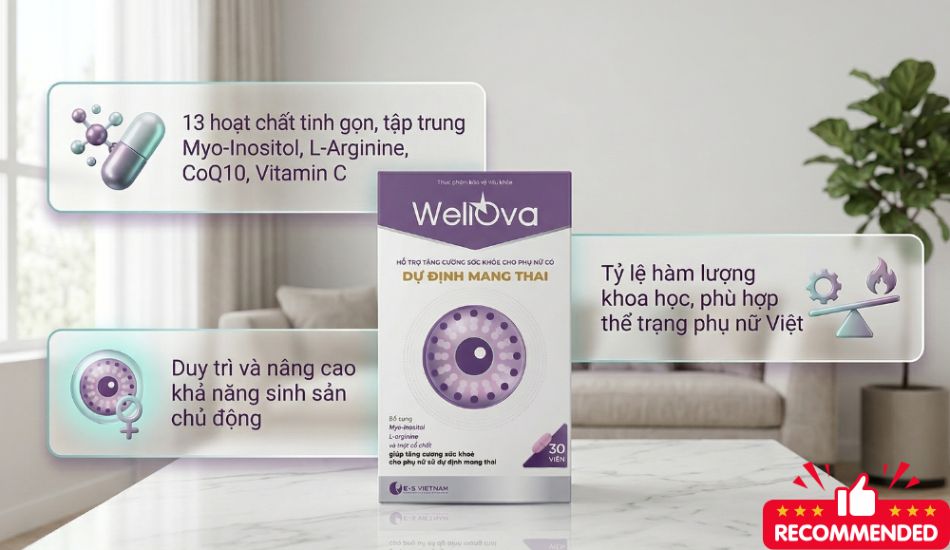 Viên uống WellOva cung cấp 13 hoạt chất tinh gọn tập trung vào các dưỡng chất thiết yếu