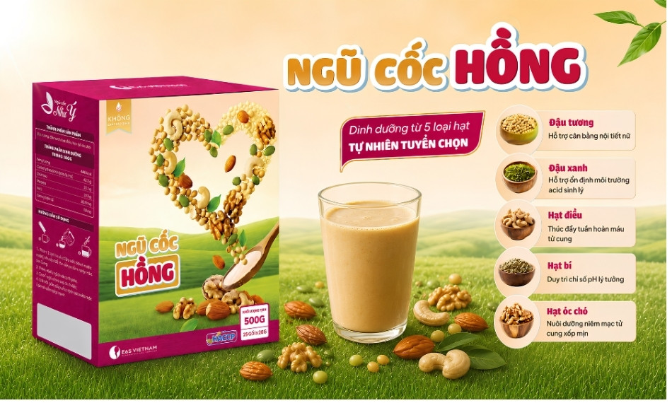 Ngũ cốc nội tiết Hồng với thành phần 5 loại hạt tự nhiên tuyển chọn